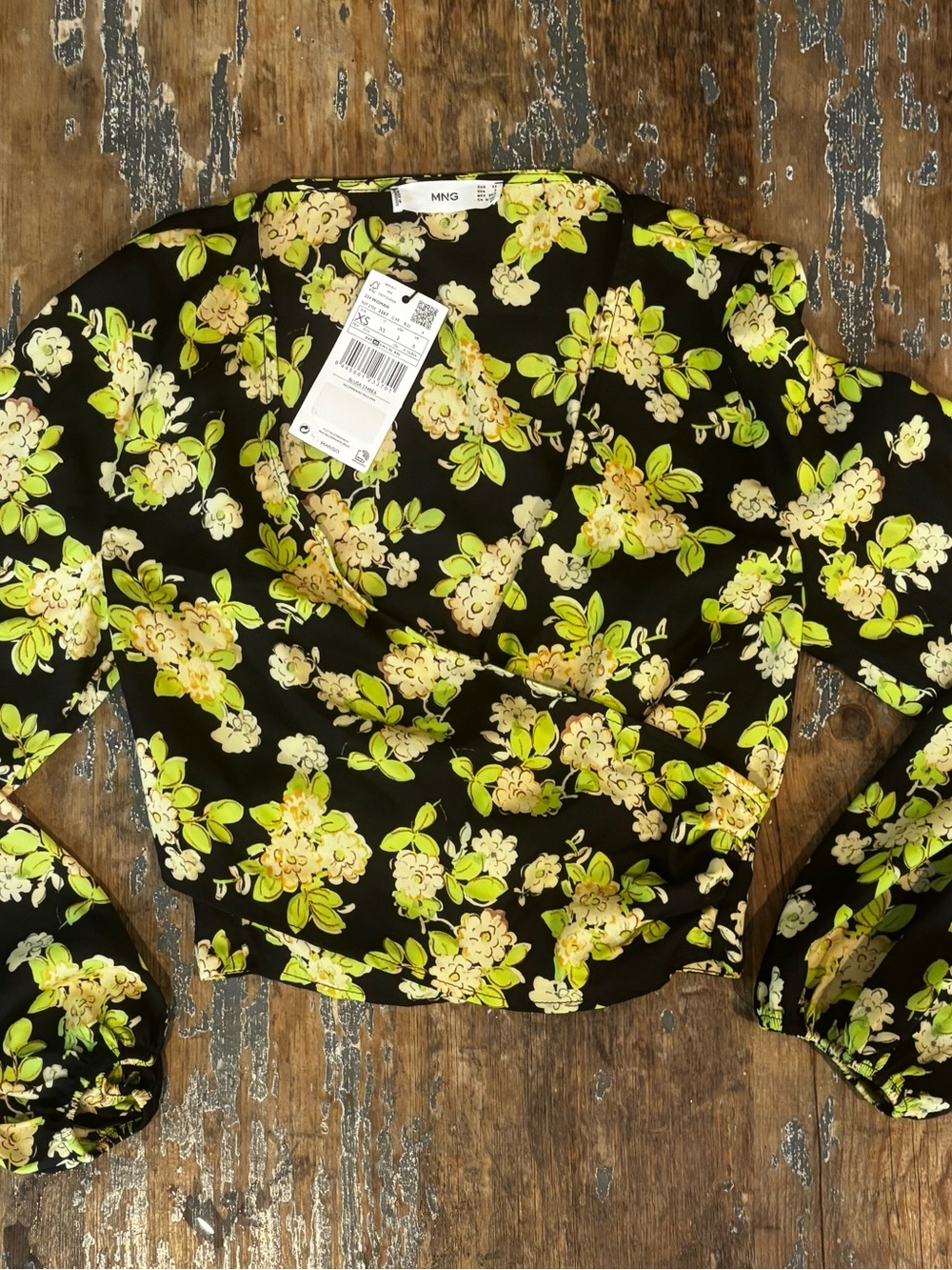 Mango Black Floral Wrap Crop Top